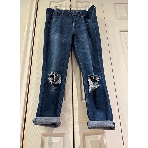 American Eagle Tomgirl Jeans Midrise Distressed Dark Wash Button Fly Nonstretch - Picture 8 of 12